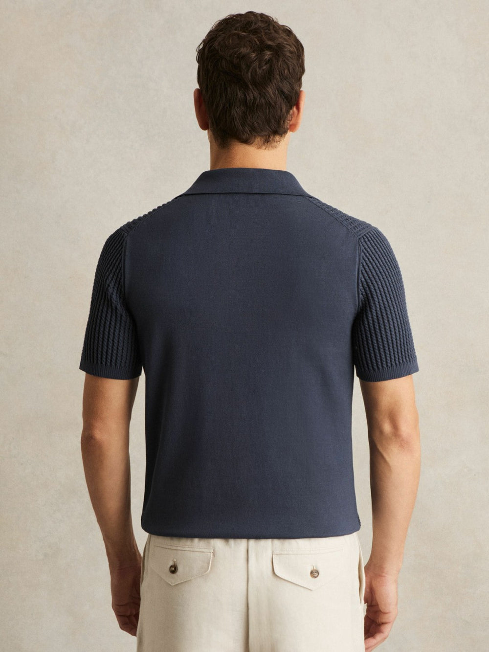 Micro-Cable Open-Collar Cotton-Blend Shirt Dark Airforce Blue | Men