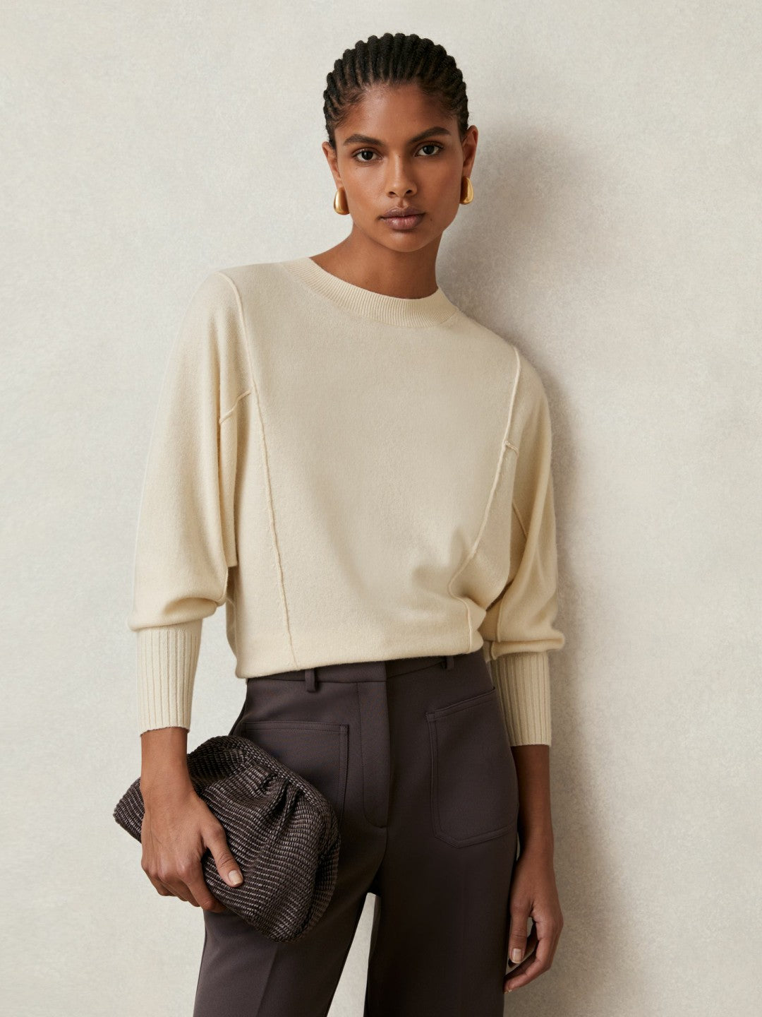 Wool-Blend Reverse-Seam Batwing Jumper With Cashmere Cream | Women