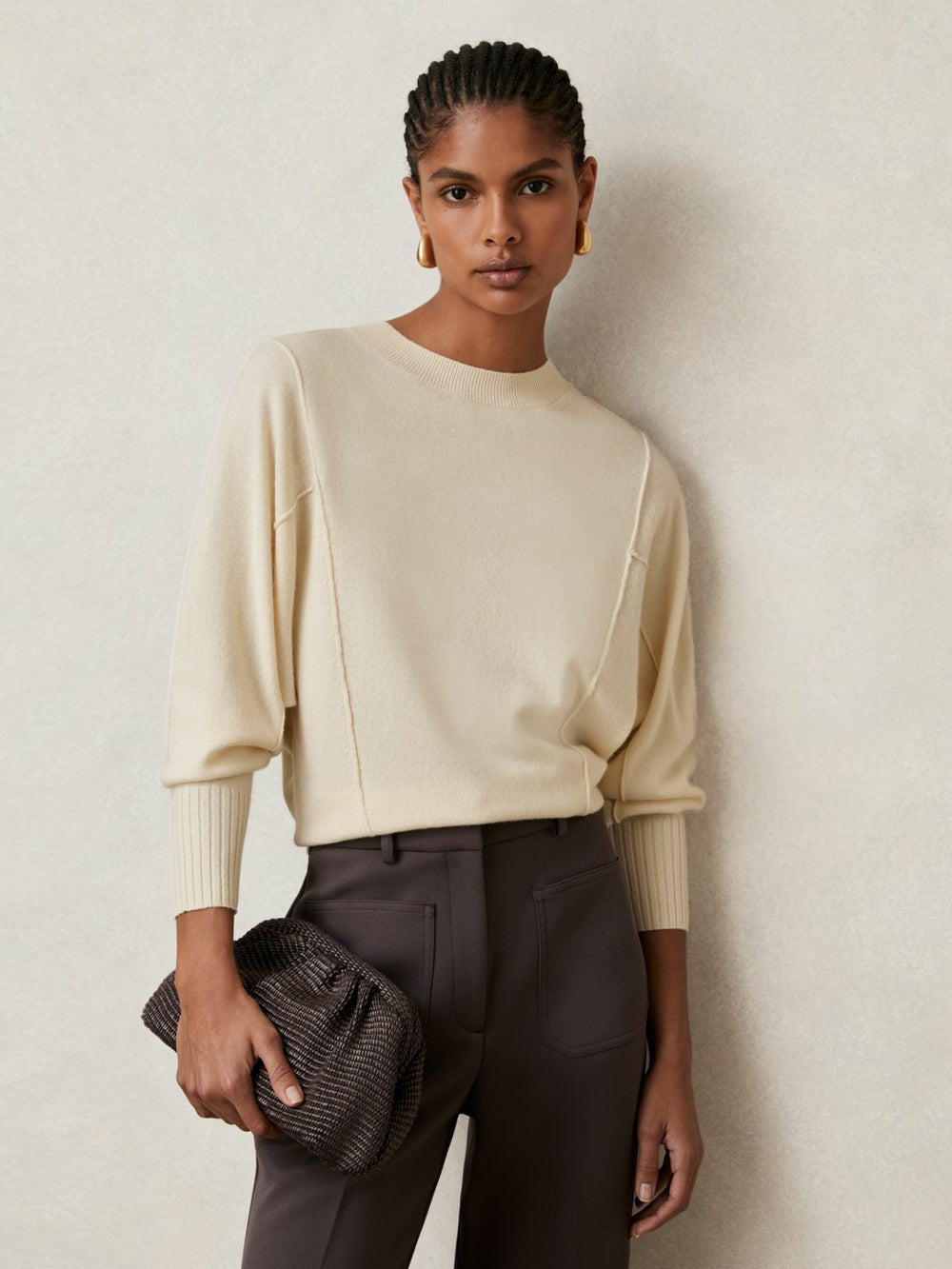 Wool-Blend Reverse-Seam Batwing Jumper With Cashmere Cream | Women