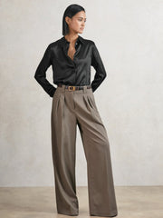 Silk-Satin Concealed-Placket Shirt Black | Women