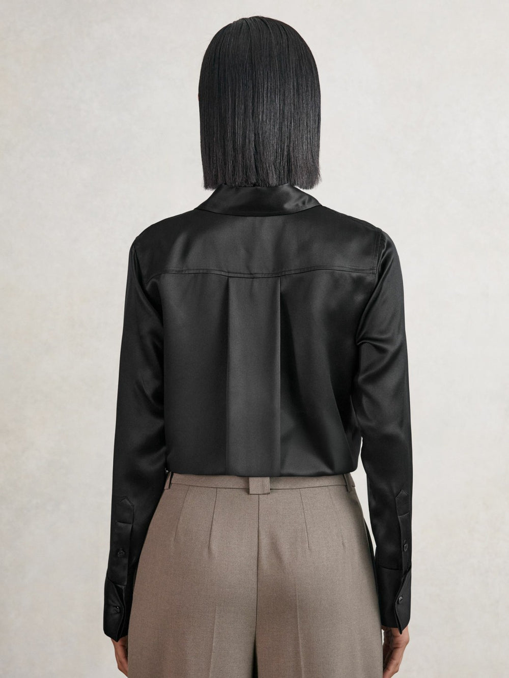 Silk-Satin Concealed-Placket Shirt Black | Women