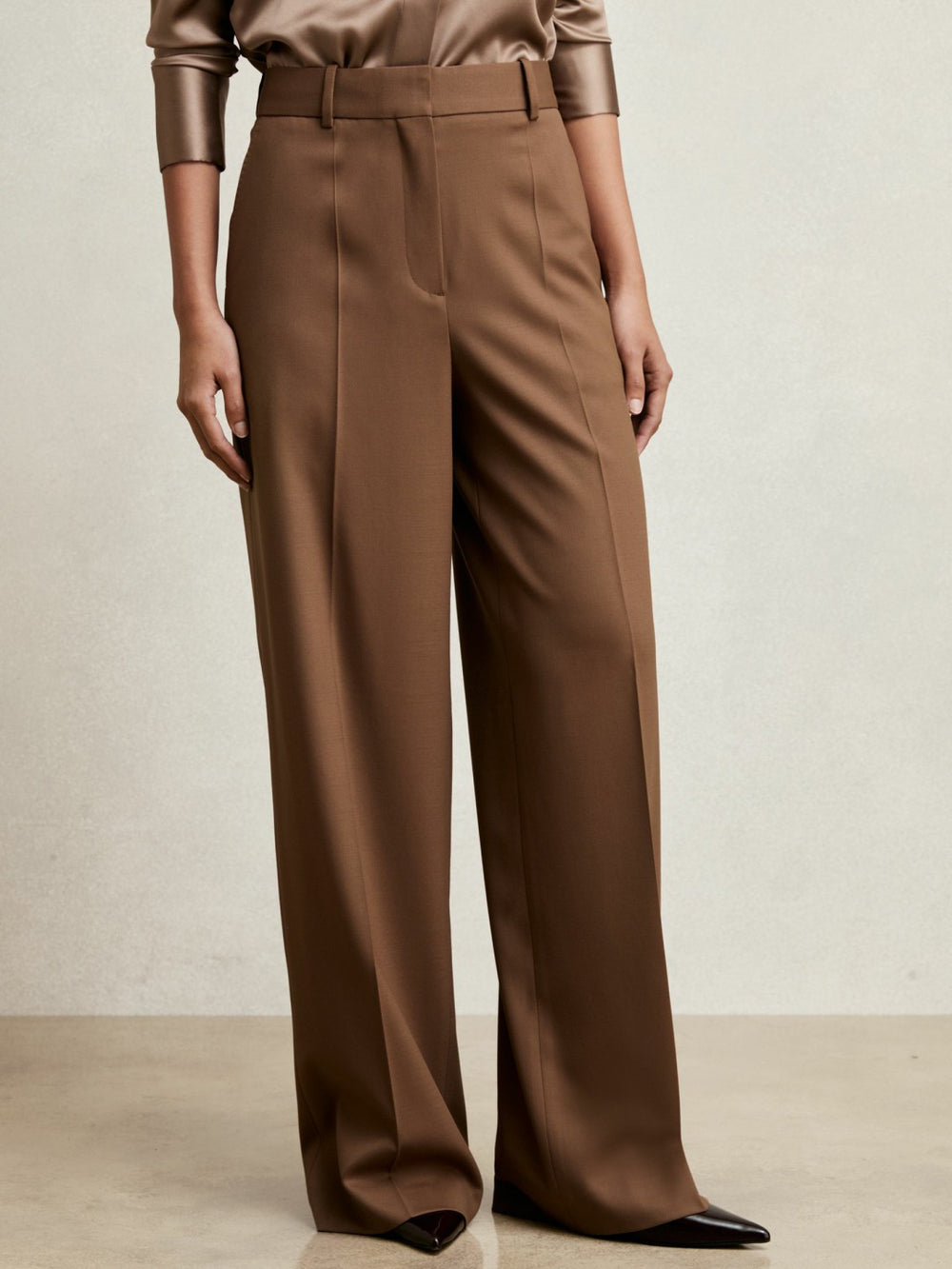 Petite Wool-Blend Wide-Leg Suit Trousers Tan | Women