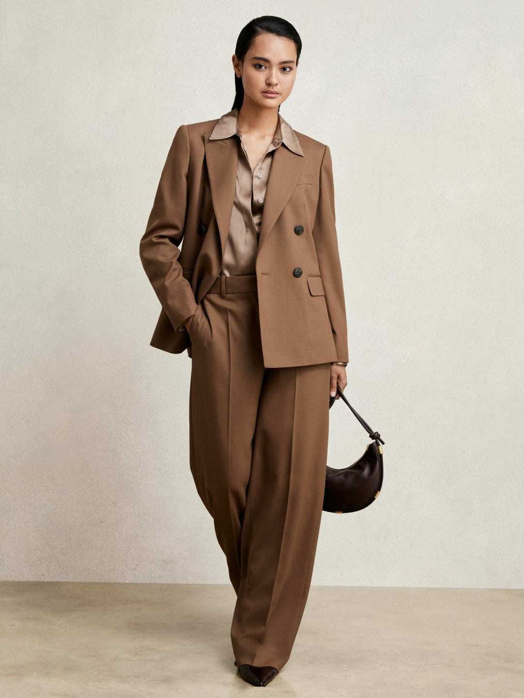 Petite Wool-Blend Wide-Leg Suit Trousers Tan | Women