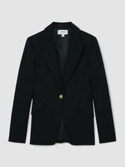 Single-Breasted Textured Blazer Wool-Blend Navy | Women
