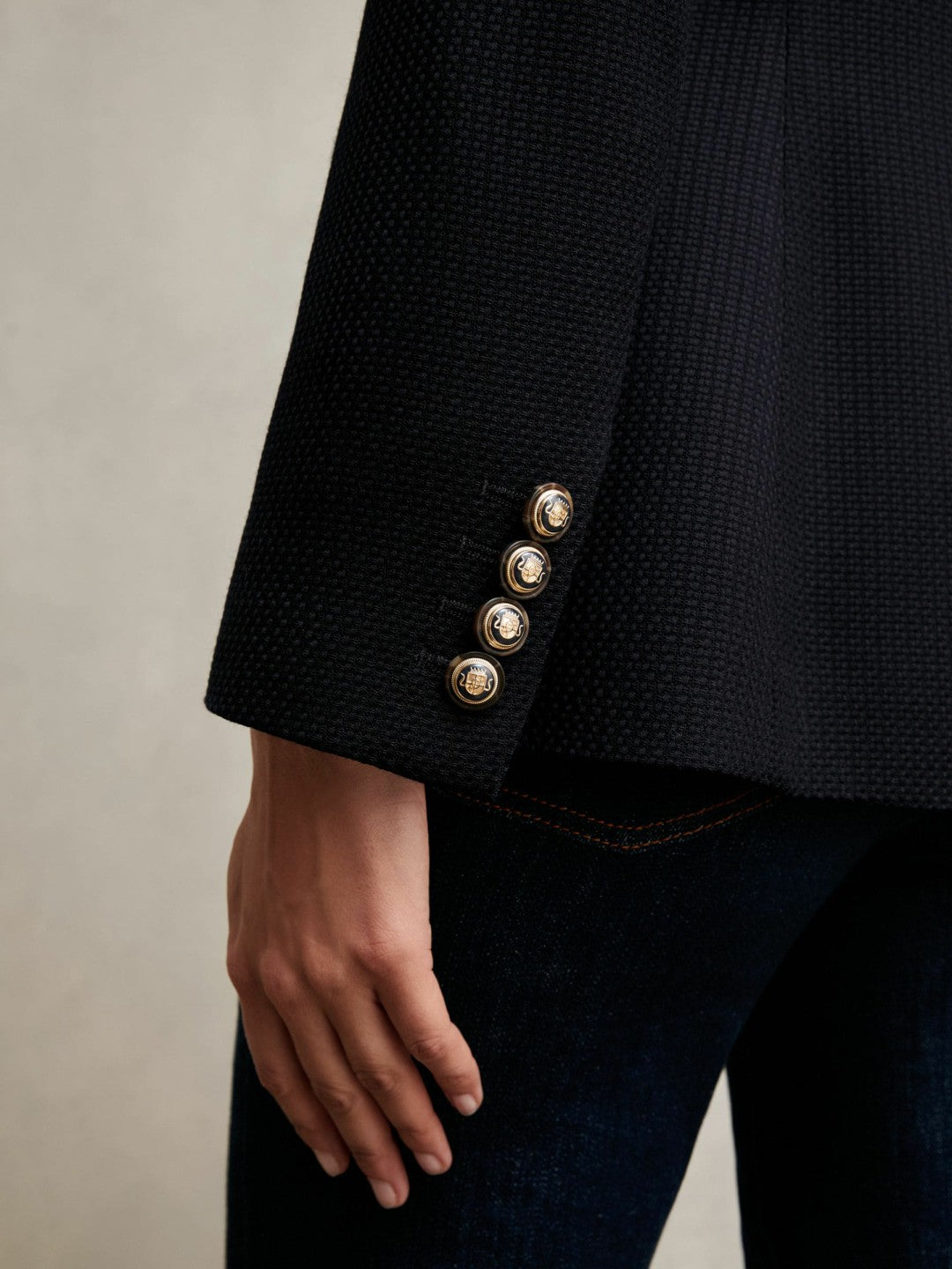 Single-Breasted Textured Blazer Wool-Blend Navy | Women