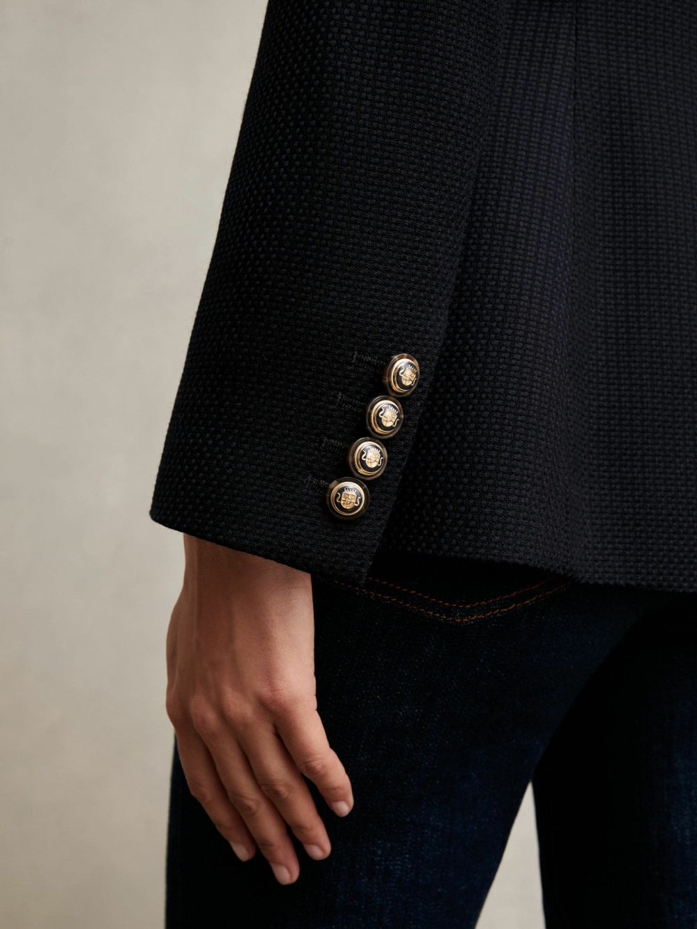 Single-Breasted Textured Blazer Wool-Blend Navy | Women