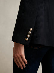 Single-Breasted Textured Blazer Wool-Blend Navy | Women