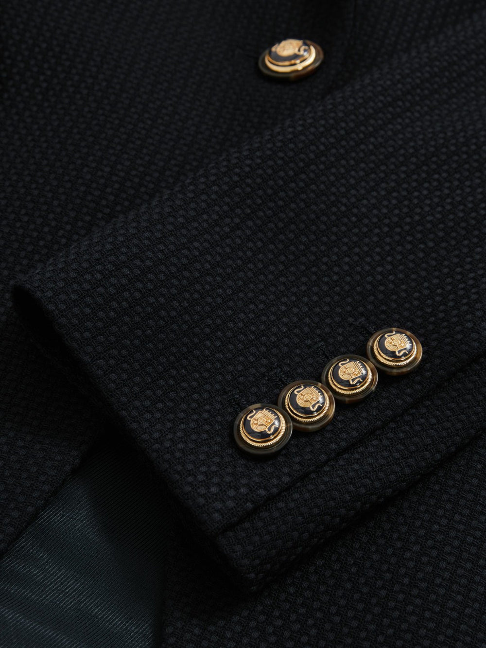 Single-Breasted Textured Blazer Wool-Blend Navy | Women