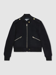 Brushed Wool Epaulette Bomber Jacket Navy | Women