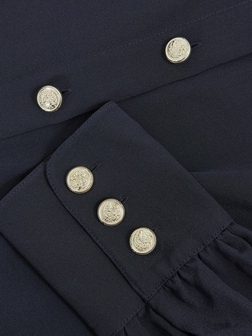 Silk Embossed-Button Shirt Navy | Women