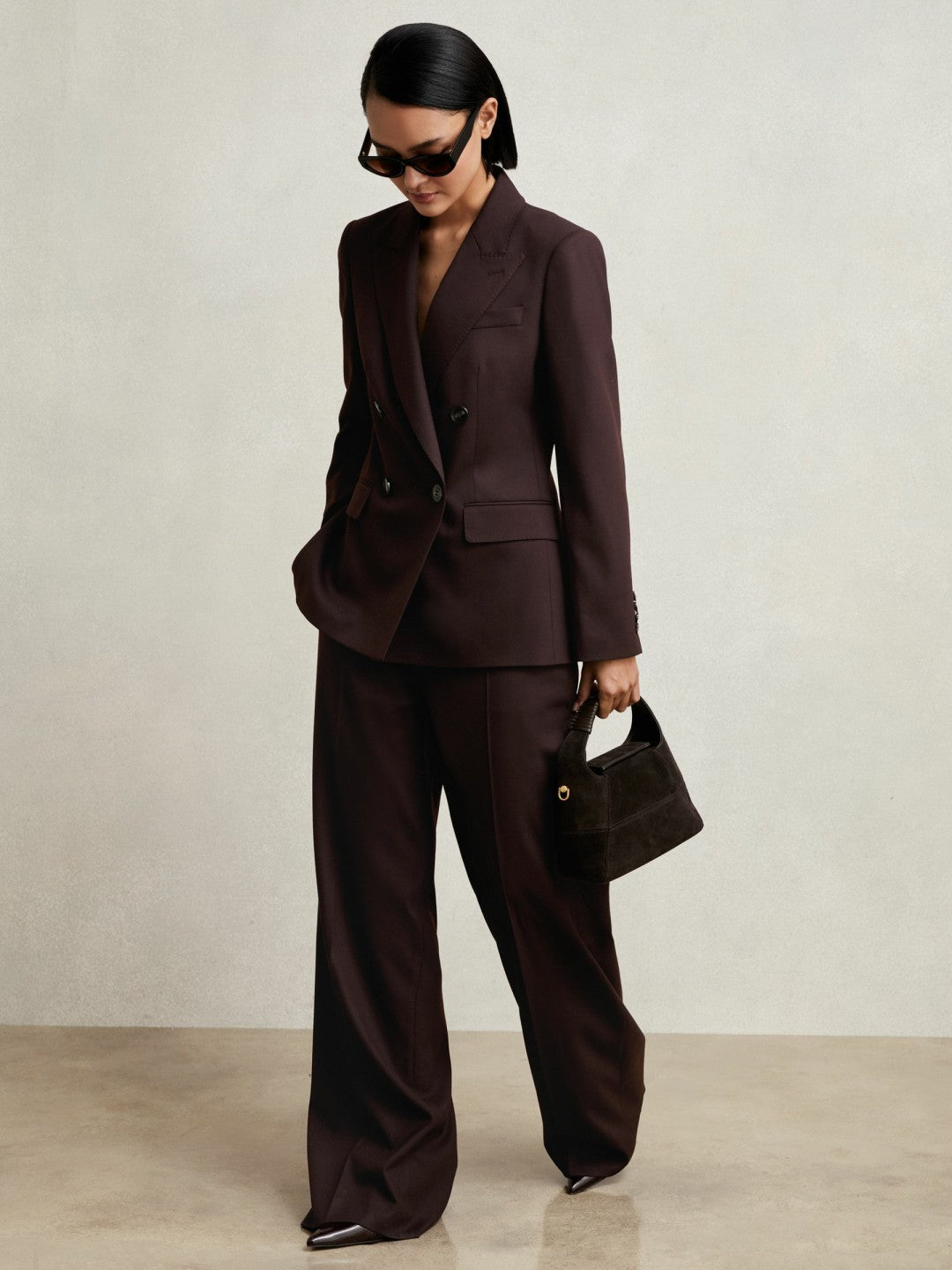 Wool-Blend Wide-Leg Suit Trousers Aubergine | Women