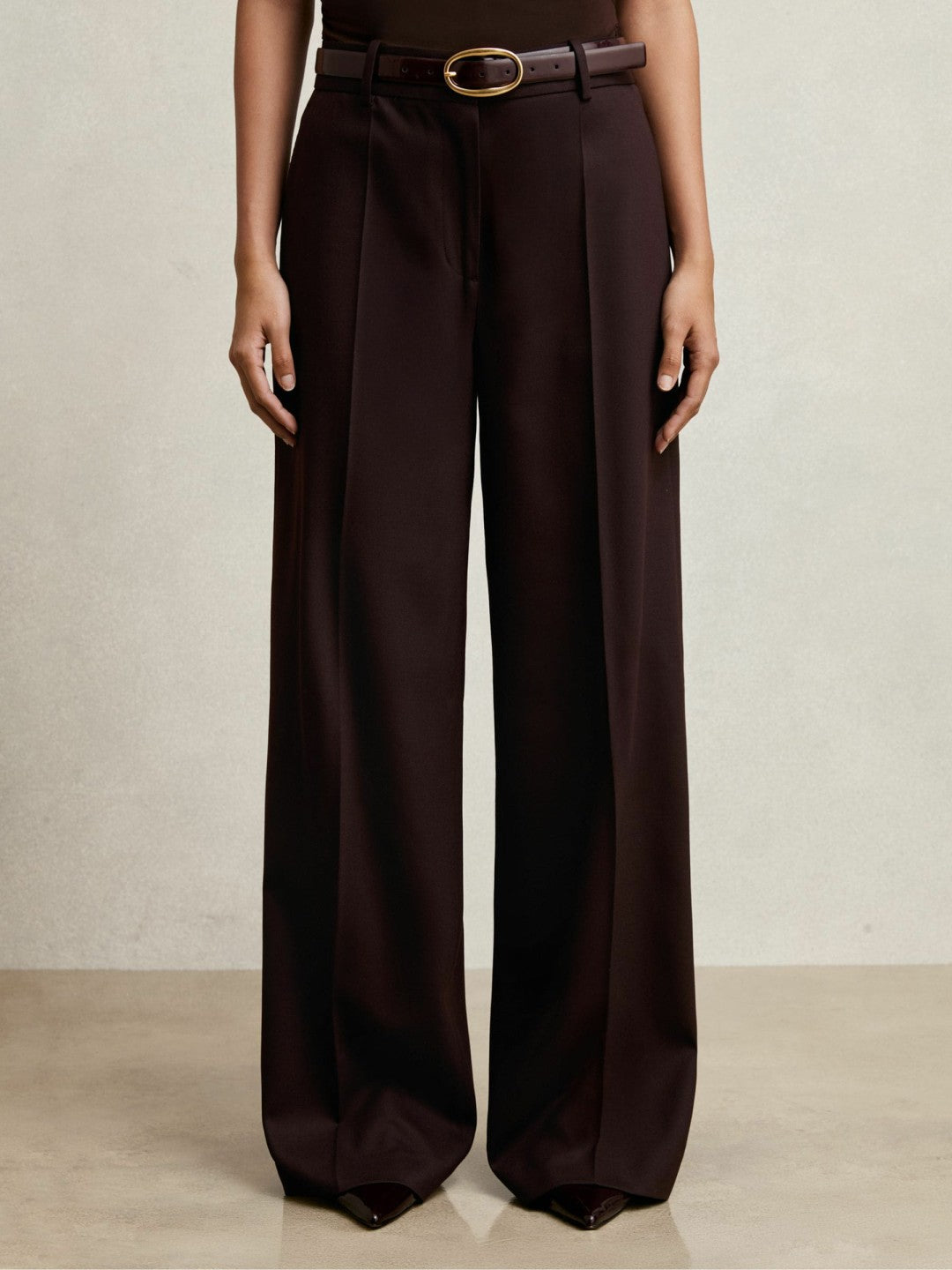 Wool-Blend Wide-Leg Suit Trousers Aubergine | Women