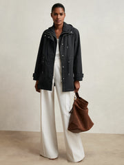 Removable-Hood Rain Coat Navy | Women