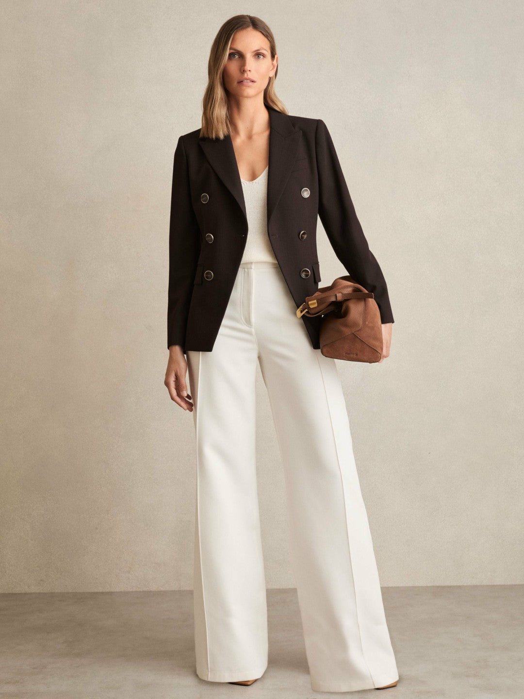 Petite Wool-Blend Double-Breasted Blazer Chocolate Brown | Women