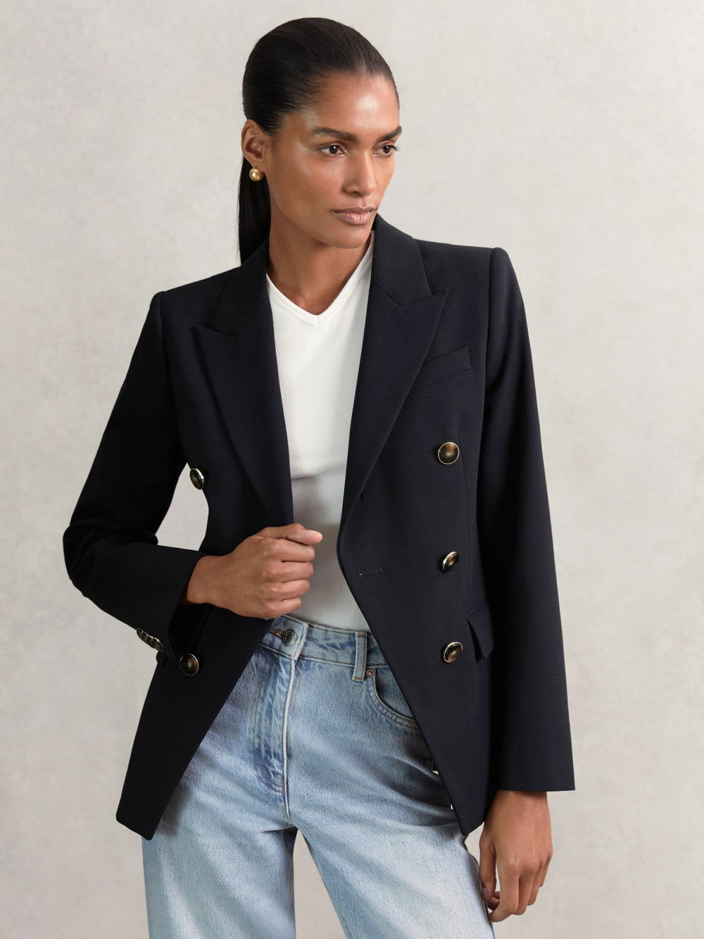 Wool-Blend Double-Breasted Blazer Navy | Women