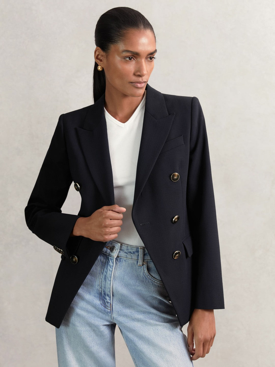 Wool-Blend Double-Breasted Blazer Navy | Women