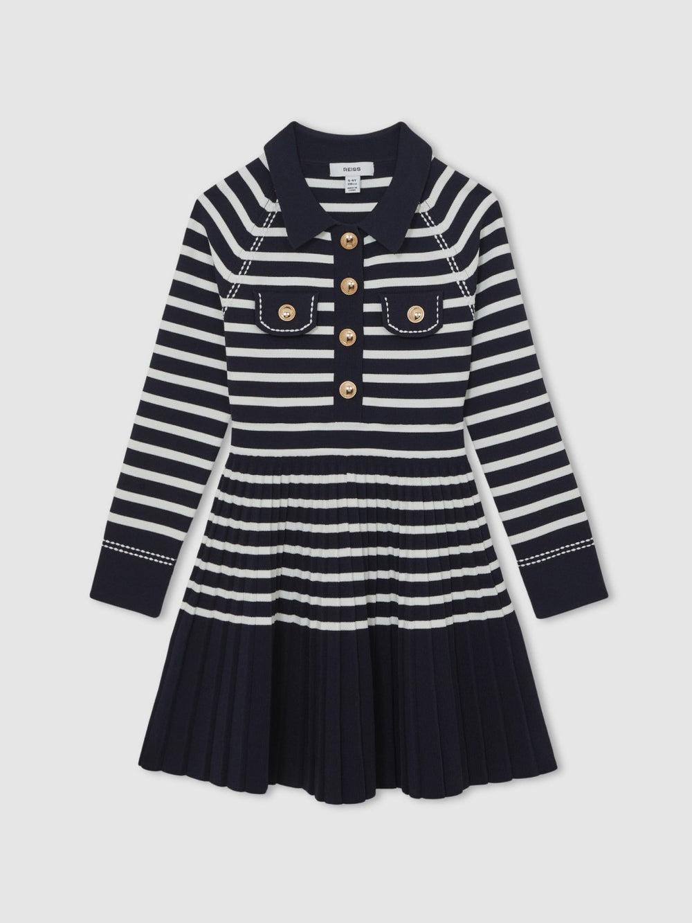 9-13 yrs Button-Detail Stripe Knitted Dress Navy/White | Children & Baby