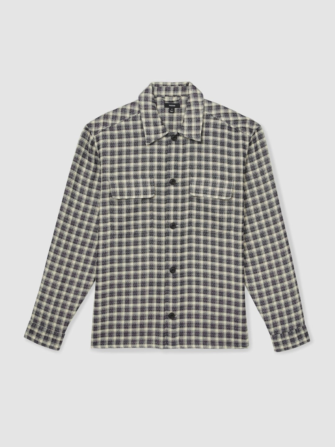 Woven Check Twin Pocket Overshirt Navy/White | Men