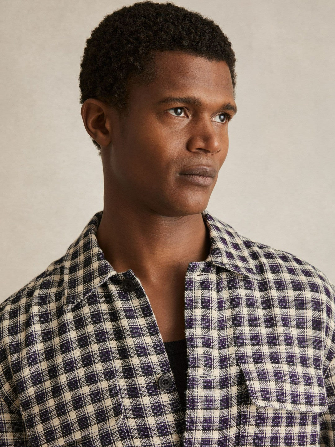 Woven Check Twin Pocket Overshirt Navy/White | Men