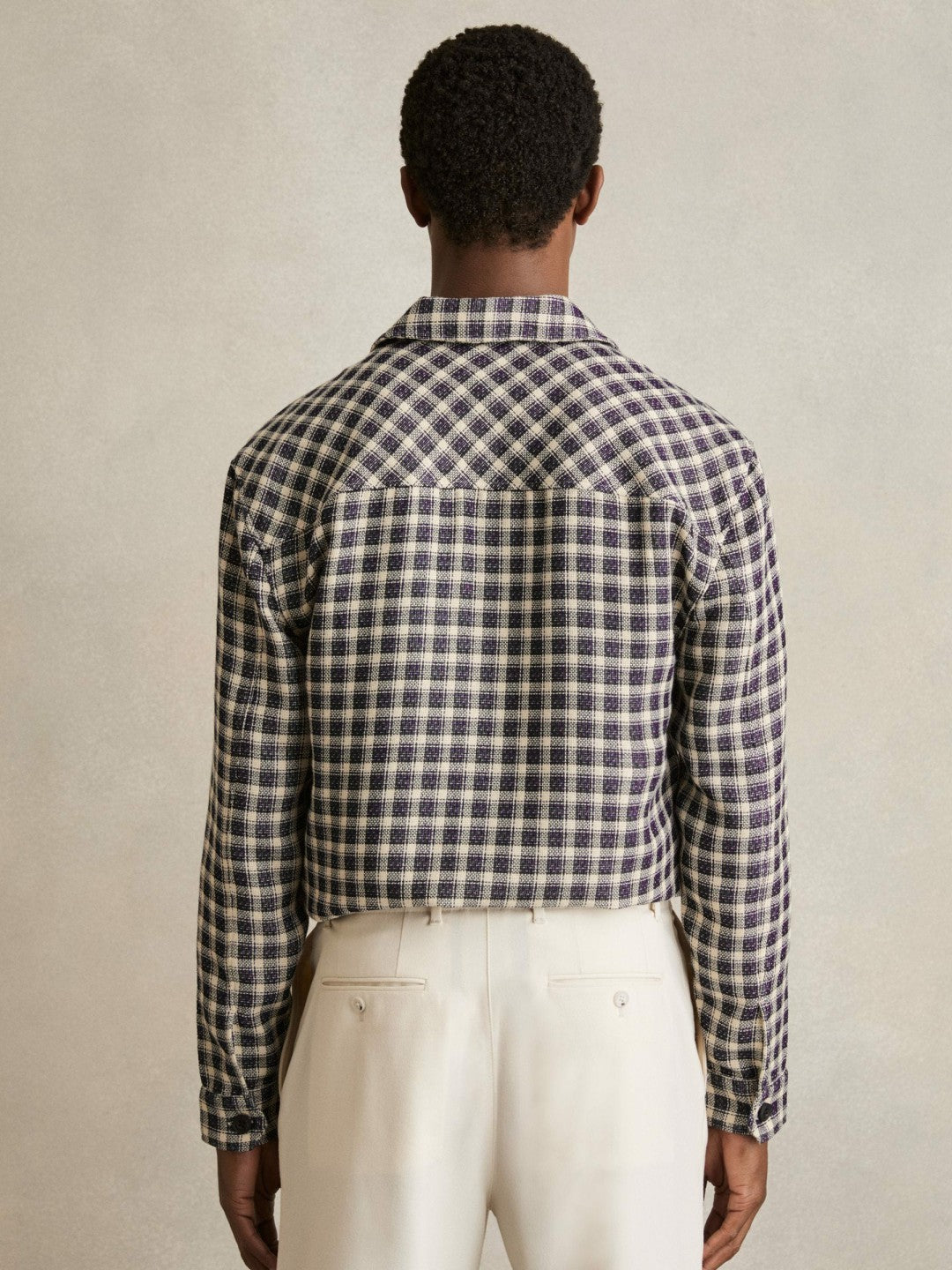 Woven Check Twin Pocket Overshirt Navy/White | Men