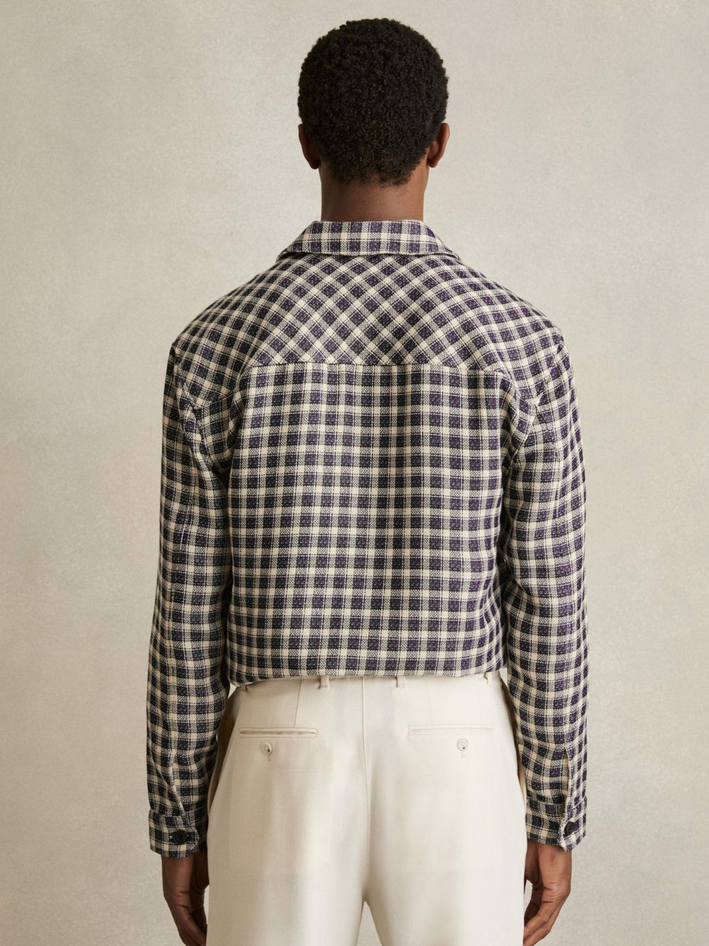 Woven Check Twin Pocket Overshirt Navy/White | Men