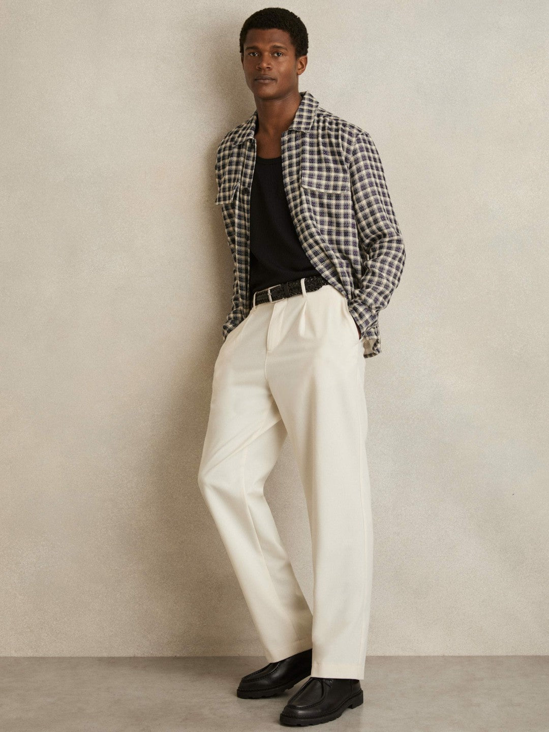 Woven Check Twin Pocket Overshirt Navy/White | Men