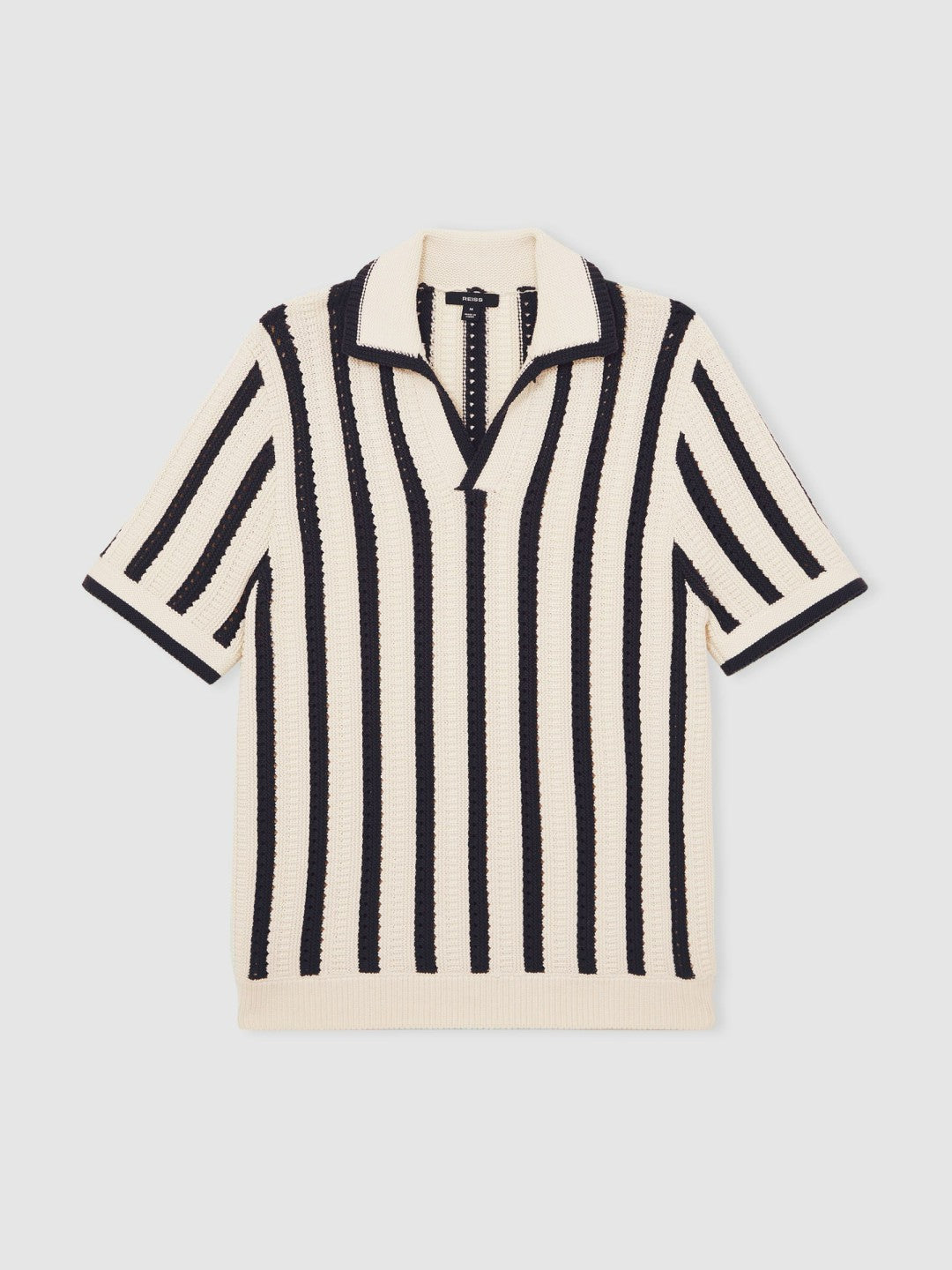 Cotton Blend Stripe Knit Polo Shirt Off White/Navy | Men
