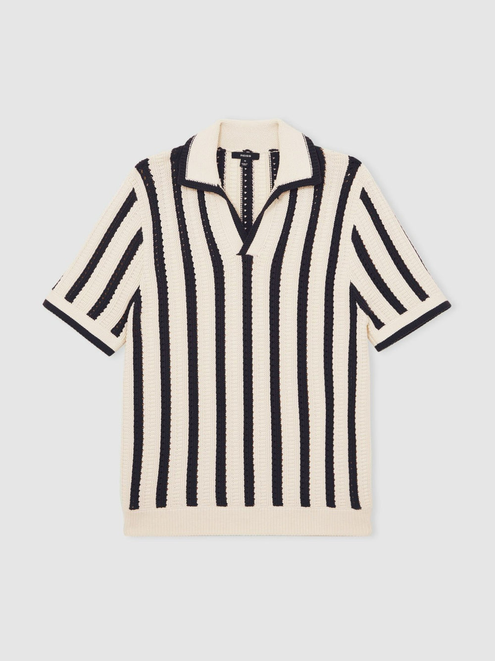 Cotton Blend Stripe Knit Polo Shirt Off White/Navy | Men