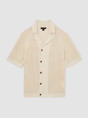 Cotton Textured-Knit Cuban-Collar Shirt Light Stone | Men