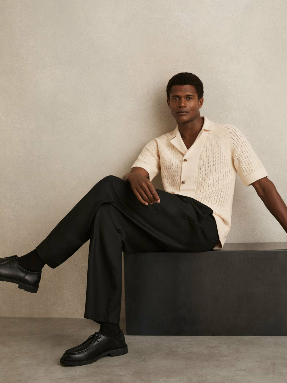 Cotton Textured-Knit Cuban-Collar Shirt Light Stone | Men