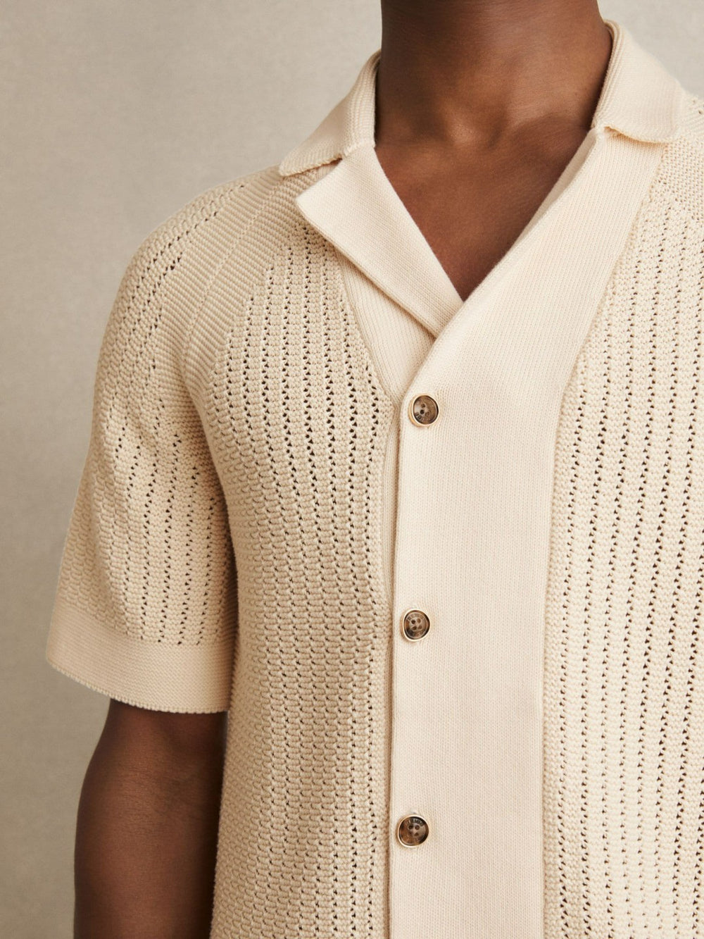 Cotton Textured-Knit Cuban-Collar Shirt Light Stone | Men