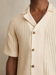 Cotton Textured-Knit Cuban-Collar Shirt Light Stone | Men