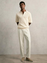 Oversize Textured Polo Shirt Cotton-Blend Off White | Men