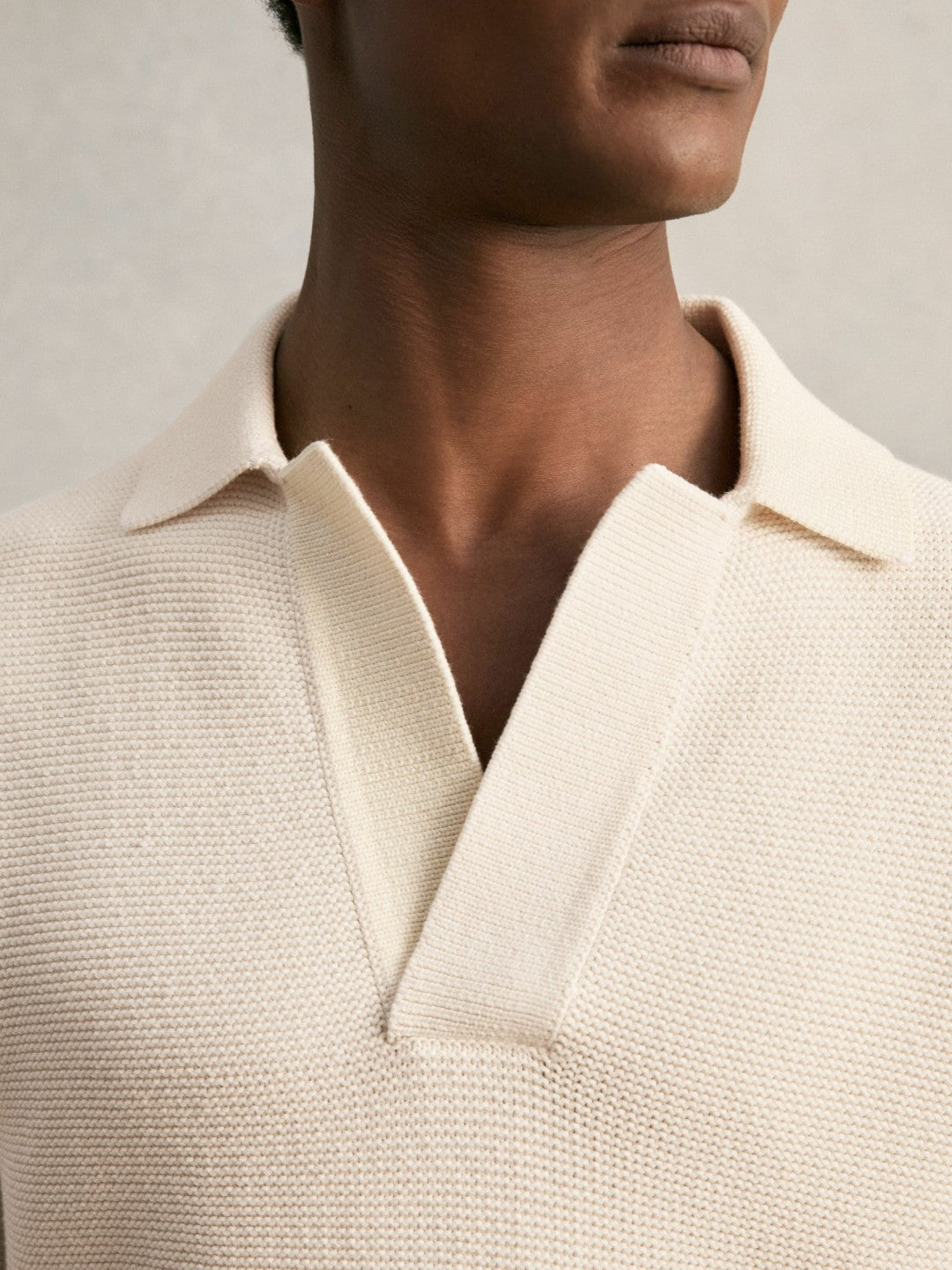 Oversize Textured Polo Shirt Cotton-Blend Off White | Men