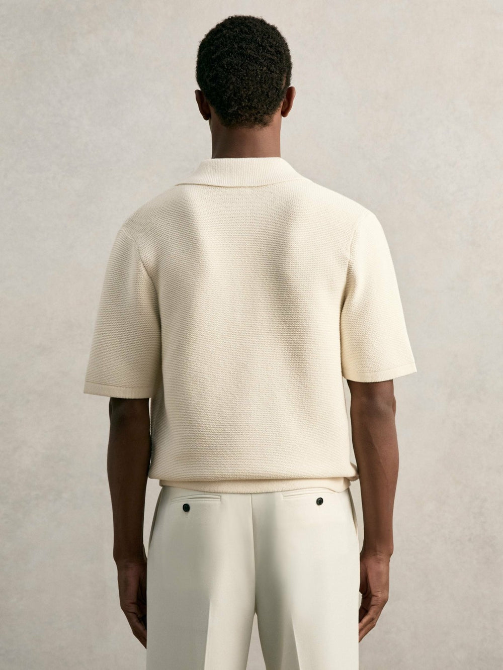 Oversize Textured Polo Shirt Cotton-Blend Off White | Men