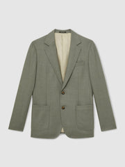 Wool-Blend Single-Breasted Blazer Slim-Fit Sage Green | Men