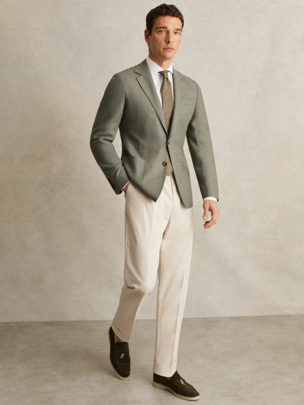 Wool-Blend Single-Breasted Blazer Slim-Fit Sage Green | Men