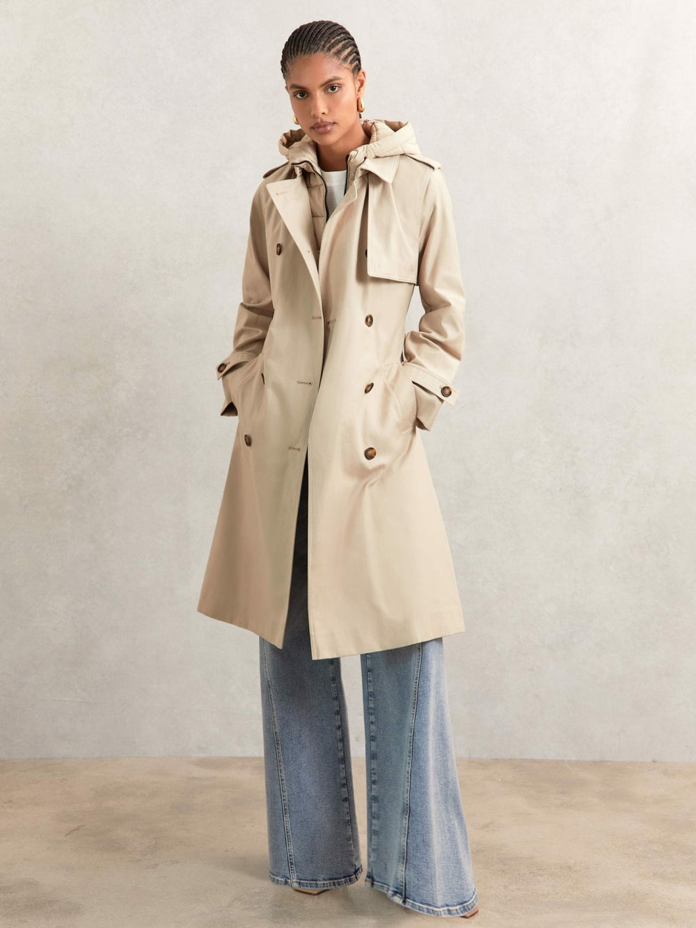 Petite Hooded Insert Trench Coat Stone | Women