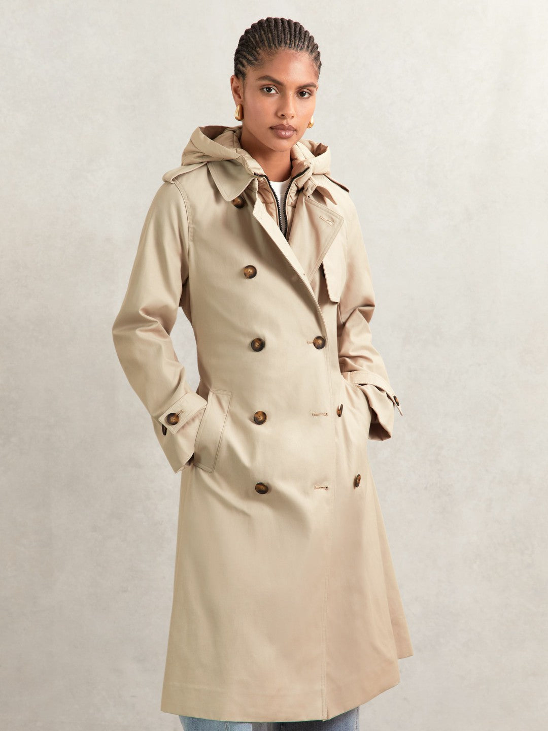 Petite Hooded Insert Trench Coat Stone | Women