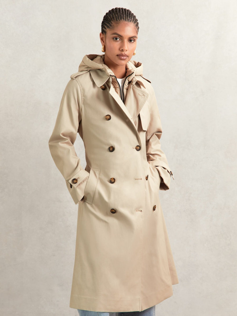 Petite Hooded Insert Trench Coat Stone | Women