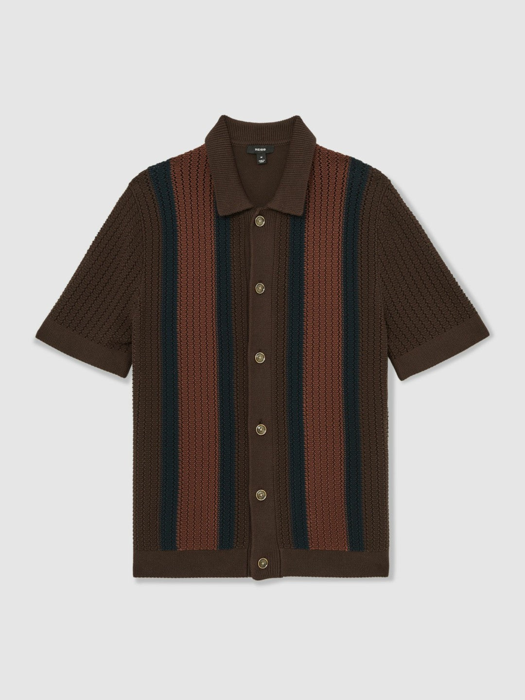 Cotton Textured-Knit Stripe Shirt Brown Multi | Men