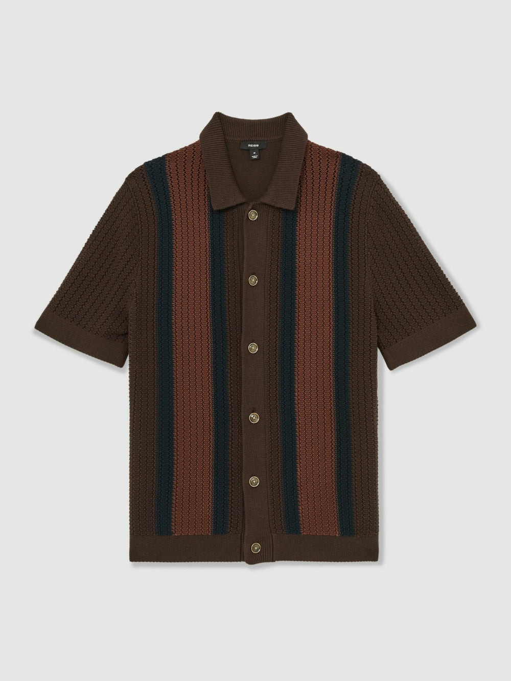 Cotton Textured-Knit Stripe Shirt Brown Multi | Men