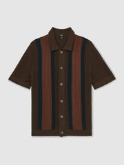 Cotton Textured-Knit Stripe Shirt Brown Multi | Men