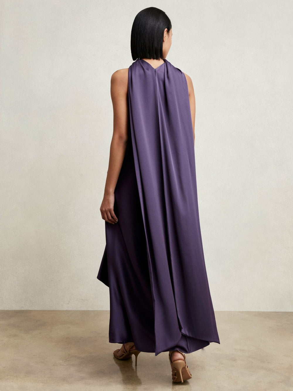 Satin Tuck-Detail Cape Midi Dress Purple | Women