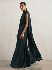 Crepe Cape Maxi Dress Teal Green | Women