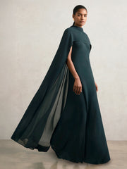 Crepe Cape Maxi Dress Teal Green | Women