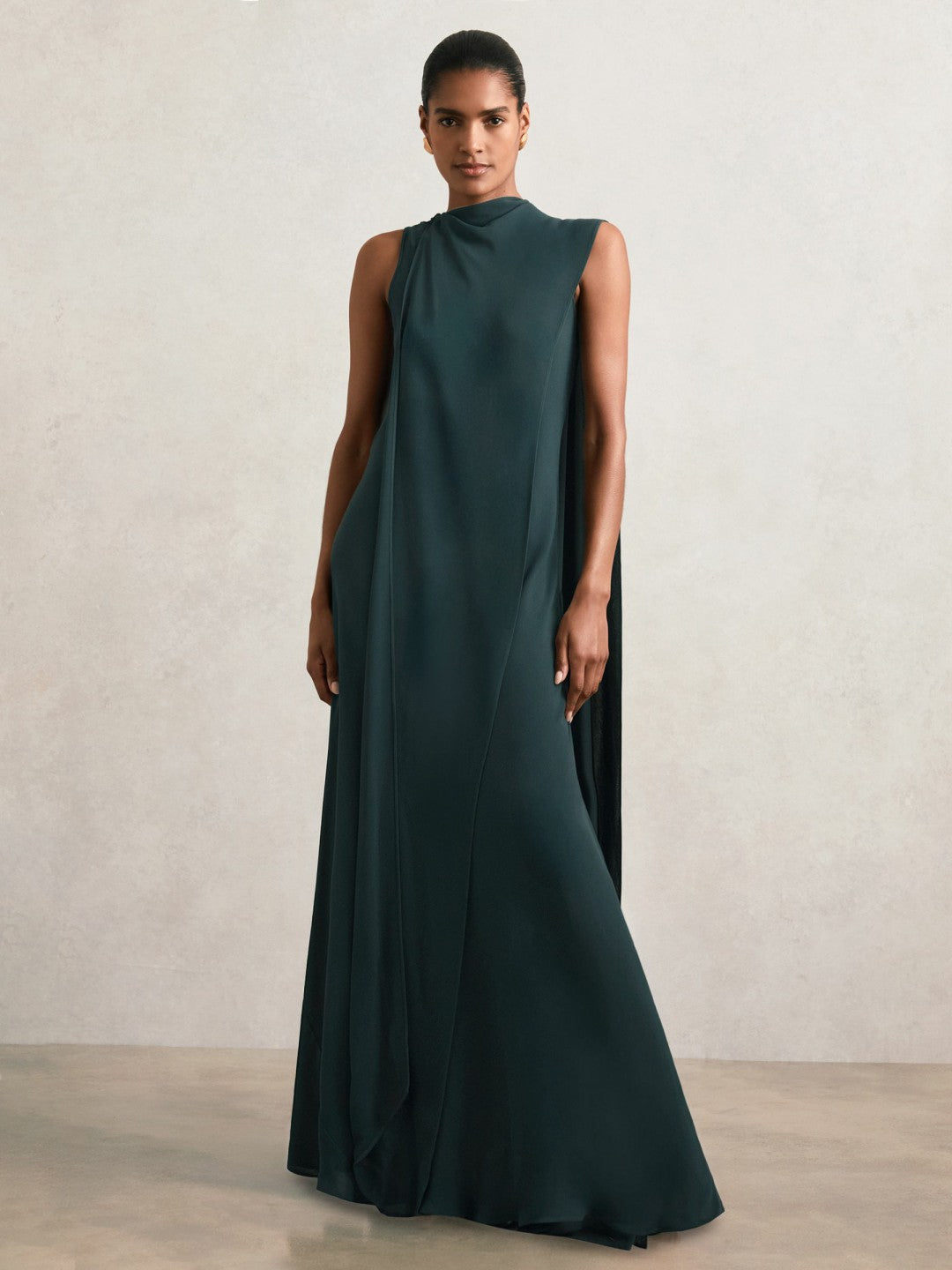 Crepe Cape Maxi Dress Teal Green | Women