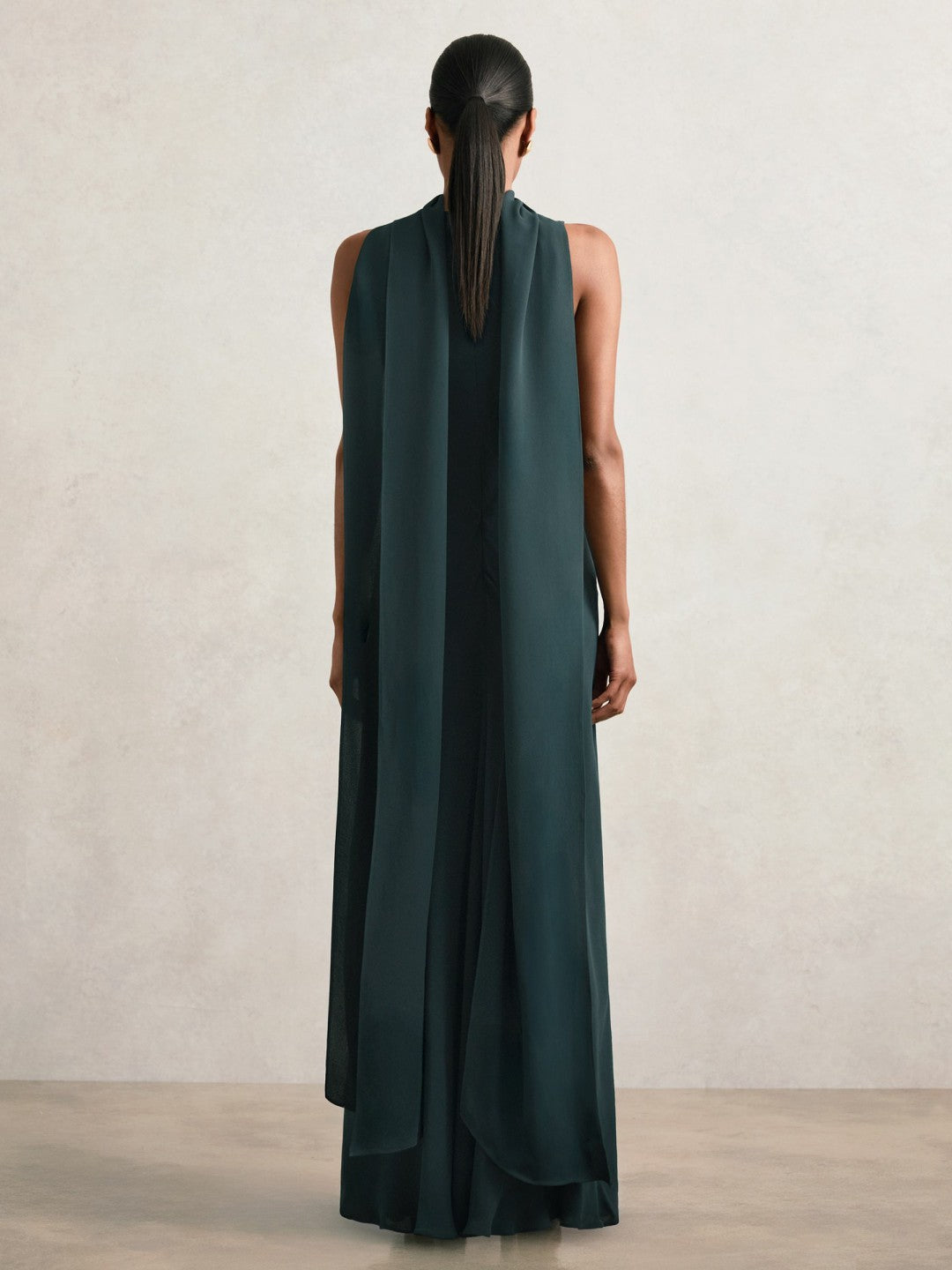 Crepe Cape Maxi Dress Teal Green | Women