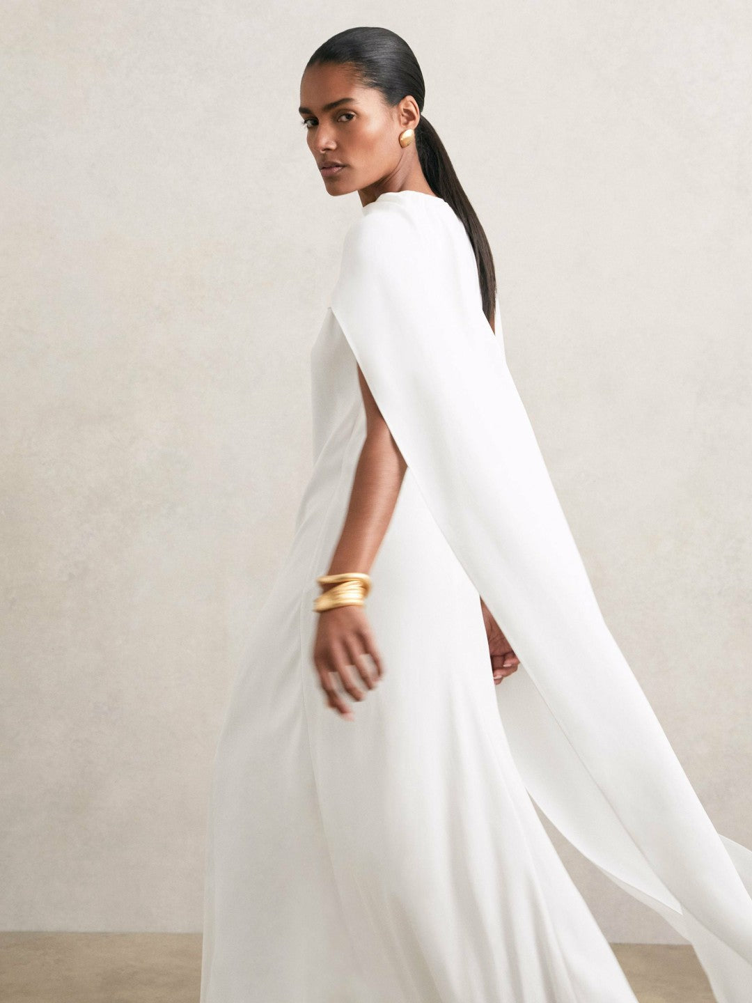 Crepe Cape Maxi Dress White | Women