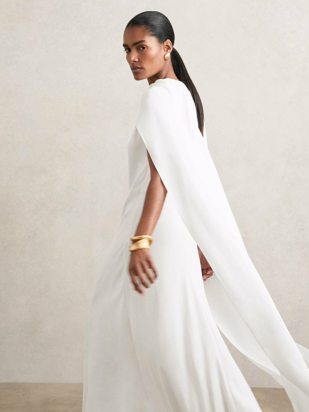 Crepe Cape Maxi Dress White | Women